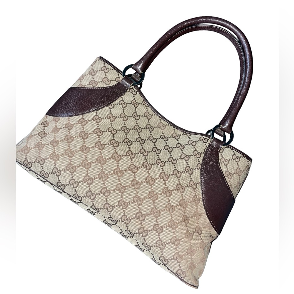 Authentic Gucci Vintage GG Monogram Brown Logo Shoulder Bag Tote EUC! - Picture 11 of 16